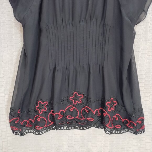 INC International Concepts Black Blouse with Red Embroidery - Picture 7 of 11